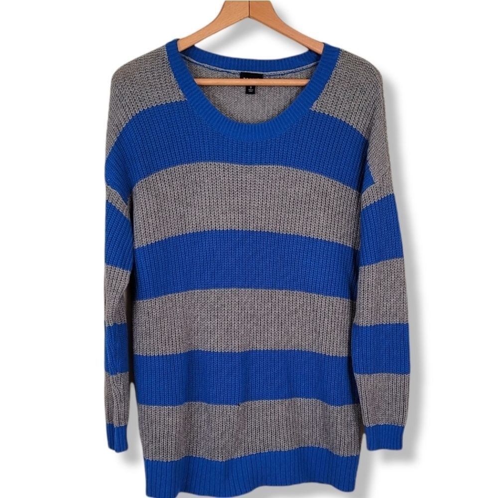 ROYAL BLUE & GREY STRIPE POINTELLE SWEATER size 0